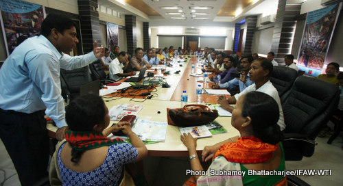 Sanatan Deka, Field Officer and Project Lead of GMCP IFAW-WTI interacting with the participating teachers on AAE at the workshop organised by IFAW-WTI at CIT in Kokrajhar on 23rd September 2015.Photo: Subhamoy Bhattacharjee/IFAW-WTI